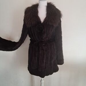 Rizal Fur Coat Women's Small S Brown Knitted Raccoon Fur Luxury Designer NEW